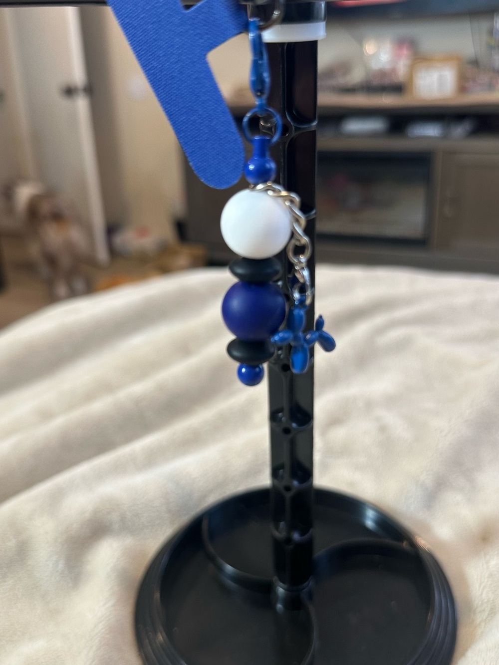 Blue Beaded phone charm with  Dangle balloon dog Charm